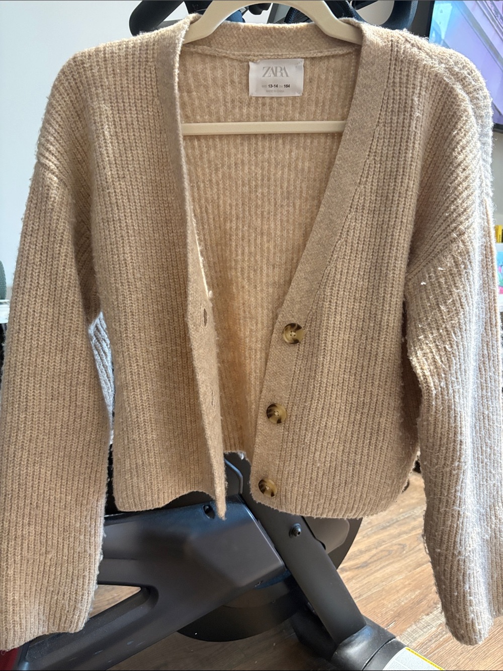 Zara Beige Ribbed V-Neck Button Cardigan
